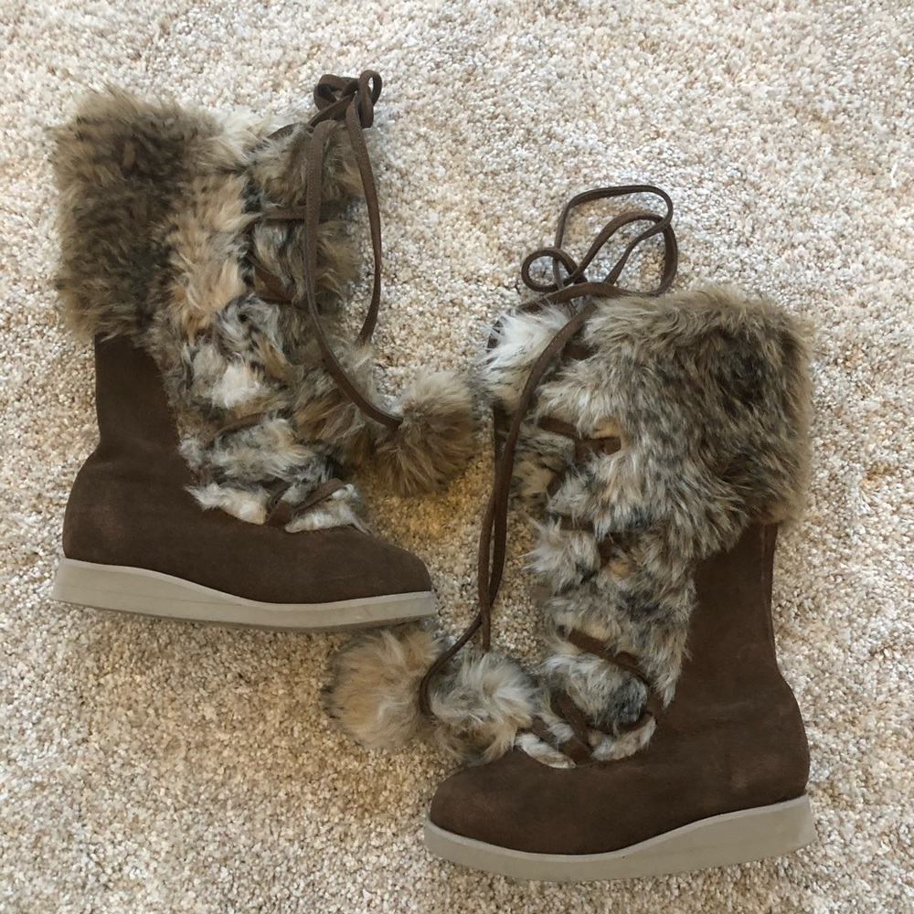 Joy Folie Fur lace up boots with zip